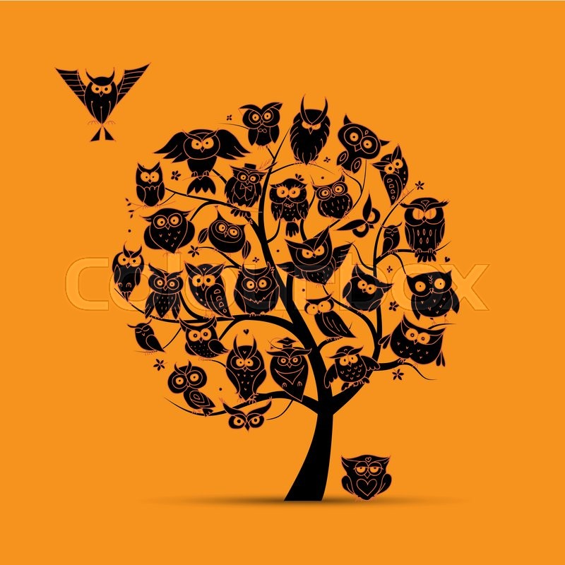 800x800 Owl Tree For Your Design Vector Stock Vector Colourbox