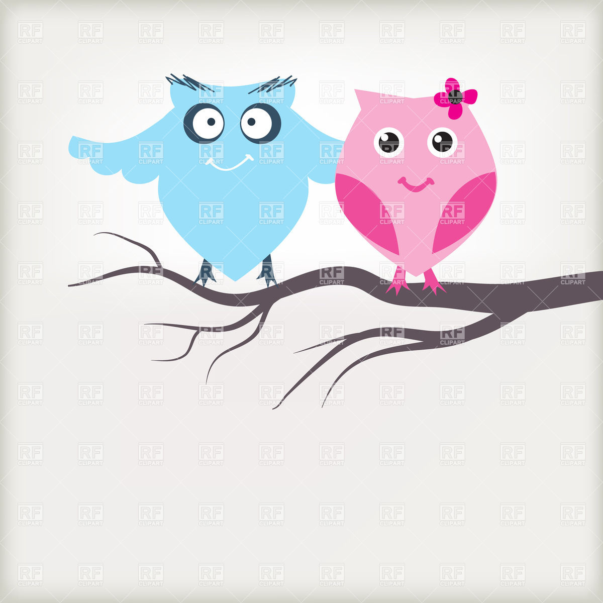 1200x1200 Two Cute Owls On A Tree Branch Vector Image Of Plants And Animals