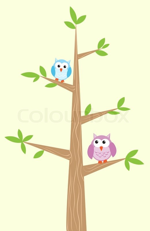 520x800 Two Owls On The Tree Vector Stock Vector Colourbox