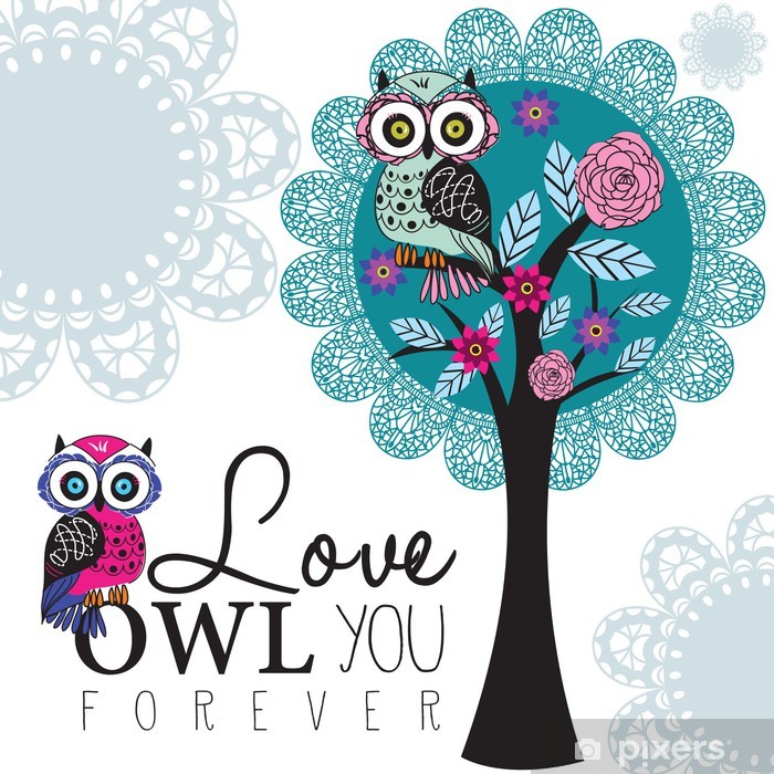700x700 Owl On A Lace Tree Vector Illustration Wall Mural
