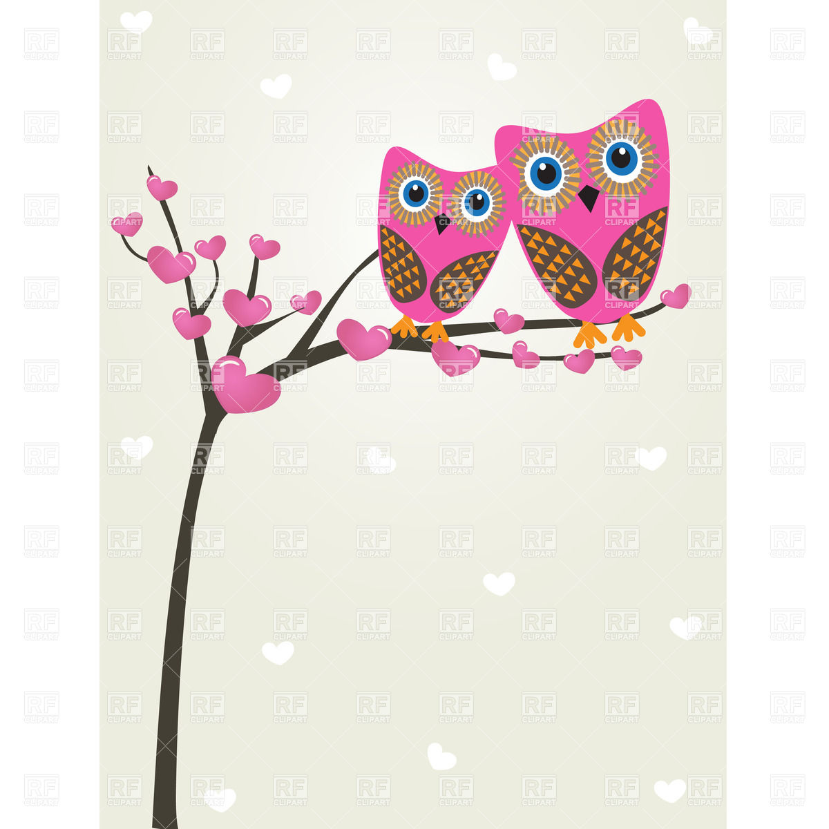 1200x1200 Greetings Card With Two Cute Owls On The Tree Branch Vector Image