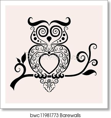 Decorative Owl Vector, Art Print Barewalls Posters Prints 362x382 Decorative Owl Vector, Art Print Barewalls Posters Prints