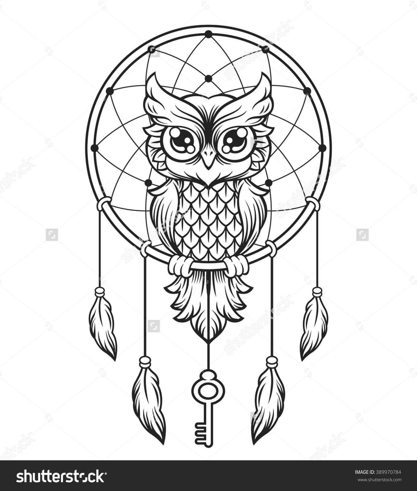 1359x1600 Dream Catcher Black And White Owl Vector Line Illustration