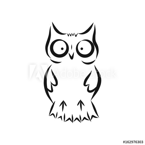 500x500 Hand Drawn Owl Vector Illustration, Black On White Background
