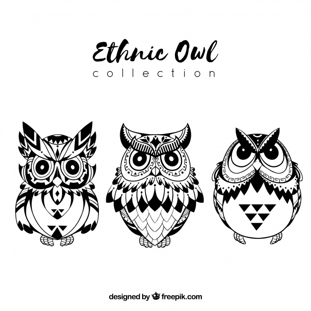 626x626 Black And White Ethnic Owl Collection Vector Free Download