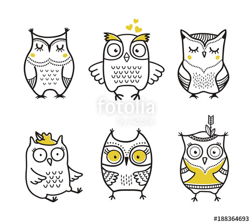 500x445 Cute Hand Drawn Owls Vector Set Stock Image And Royalty Free