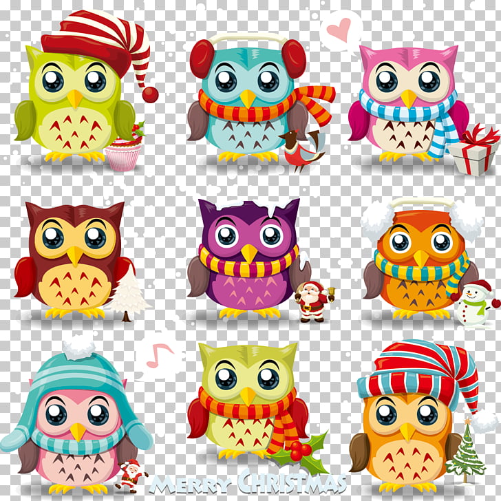 728x728 Owl Santa Claus Christmas Cartoon Cute Owl Material Free Nine