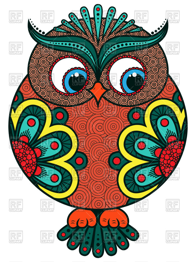 Big Stylized Colourful Ornate Funny Rounded Owl Vector Image 750x1000 Big Stylized Colourful Ornate Funny Rounded Owl Vector Image