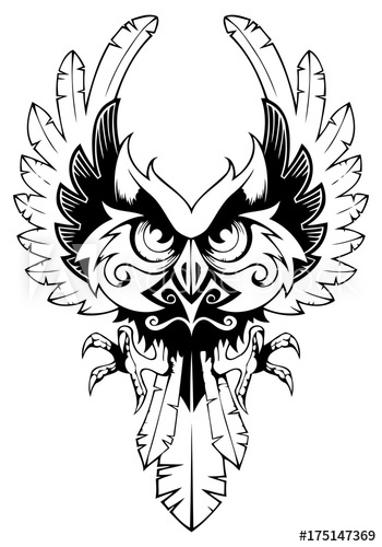 350x500 Owl Spreading Its Wings, Tattoo, Vector Illustration