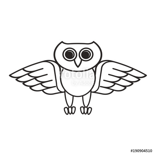 500x500 Black Outline Owl Spreading Wings Vector Cartoon Stock Image