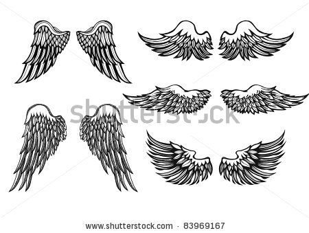 450x339 Owl Wings Hand Drawn Wings, Vector Set