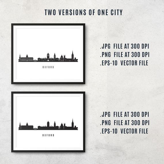 570x570 Oxford Skyline Printable Oxford United Kingdom Black White Etsy