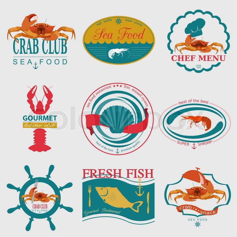 800x800 Set Of Vintage Sea Food Logos Vector Stock Vector Colourbox