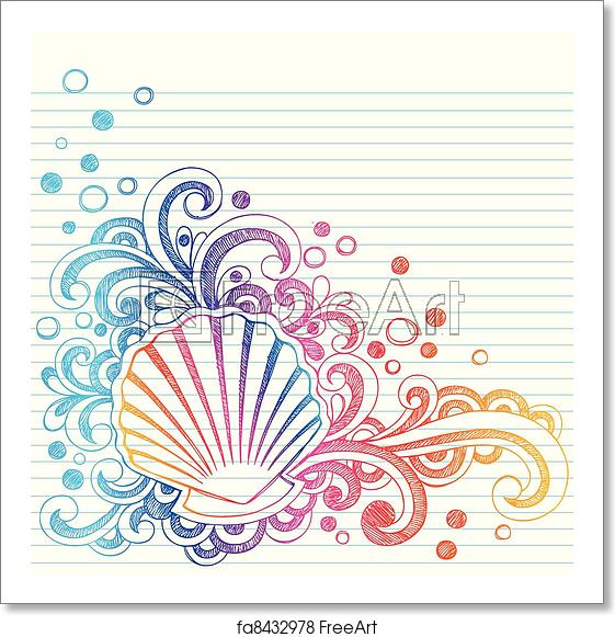 561x581 Free Art Print Of Sketchy Beach Oyster Seashell Doodl Hand Drawn