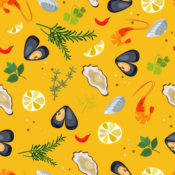 Seafood Background Oyster Shrimp Ingredients Icons Repeating 599x600 Seafood Background Oyster Shrimp Ingredients Icons Repeating