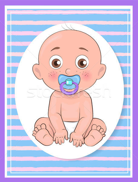 456x600 It Boy Poster Newborn Toddler With Pacifier Vector Vector