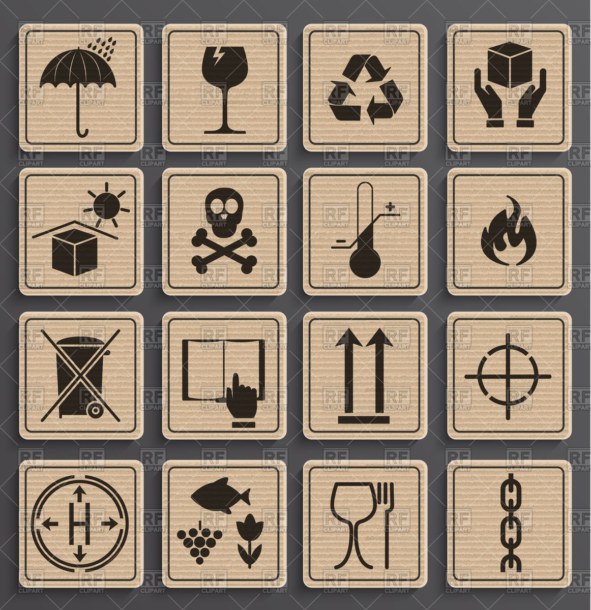 1162x1200 Set Of Packaging Symbols In Paper Official Style Vector Image