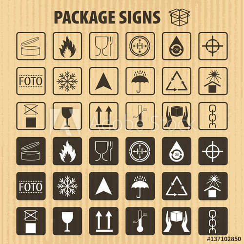 500x500 Vector Packaging Symbols On Vector Cardboard Background Shipping
