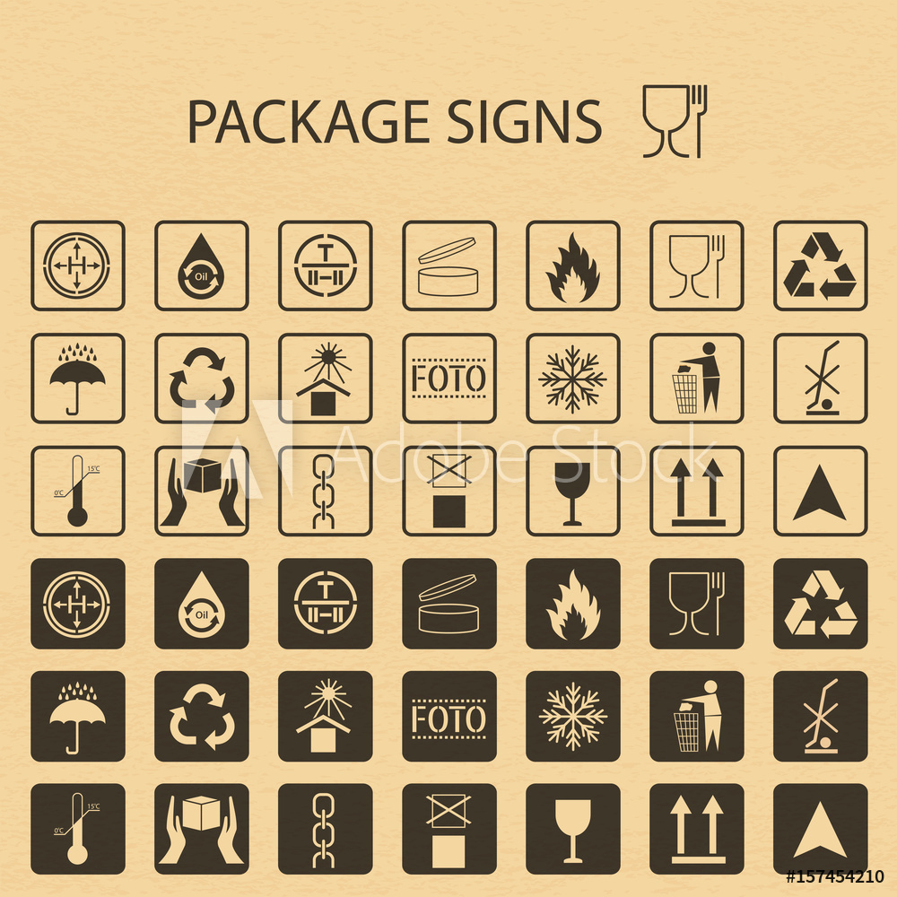 1000x1000 Fotografie, Obraz Vector Packaging Symbols On Vector Cardboard