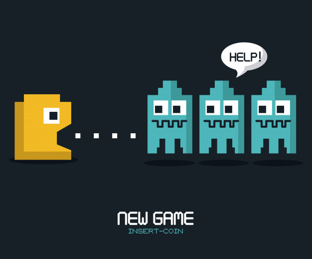 626x519 New Game Insert Coin With Graphics Of Pacman Game Vector Premium