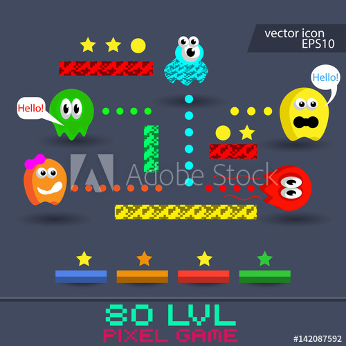 500x500 Pacman, Ghosts, Retro Game Buttons