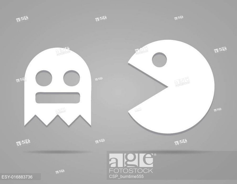 904x700 Paper Pacman, Ghosts, Retro Game Icons Set Vector