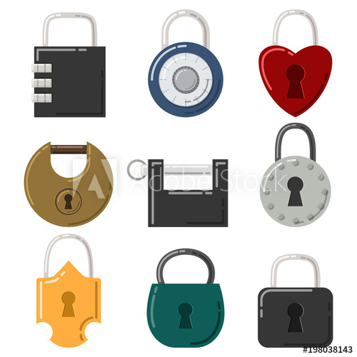 500x500 Padlock Vector Cartoon Set Locks Flat Icons Collection Isolated