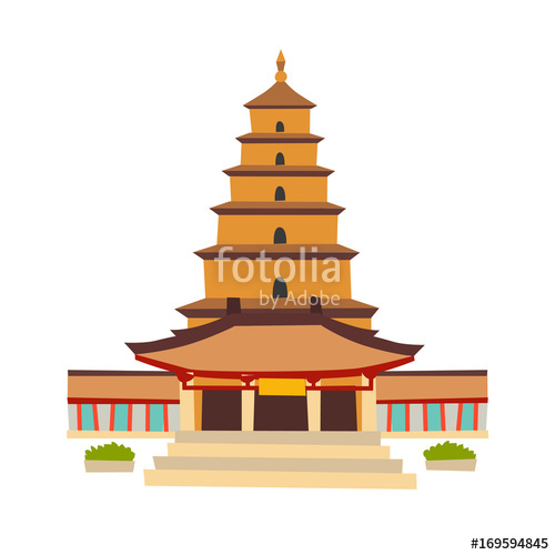 500x500 Giant Pagoda Temple Vector Icon China House In Cartoon Style, Red