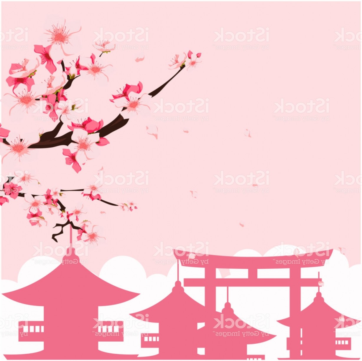 1228x1227 Japan Pagoda Sakura Pink Background Vector Image Gm Geekchicpro