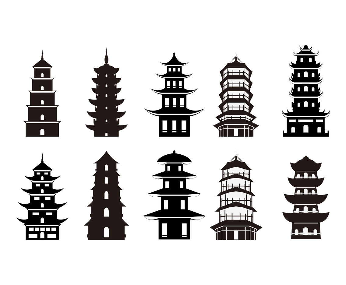 1136x936 Pagoda Symbol Silhouette Vector Set Vector Art Graphics