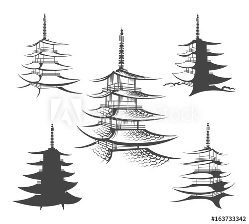 500x450 Asian Hand Drawn Pagoda Vector Illustration Japanese Traditional