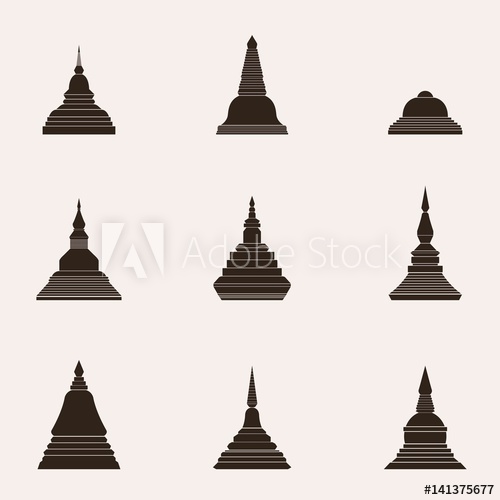 500x500 Buddhism Pagoda Architecture Thai Style Shape Set