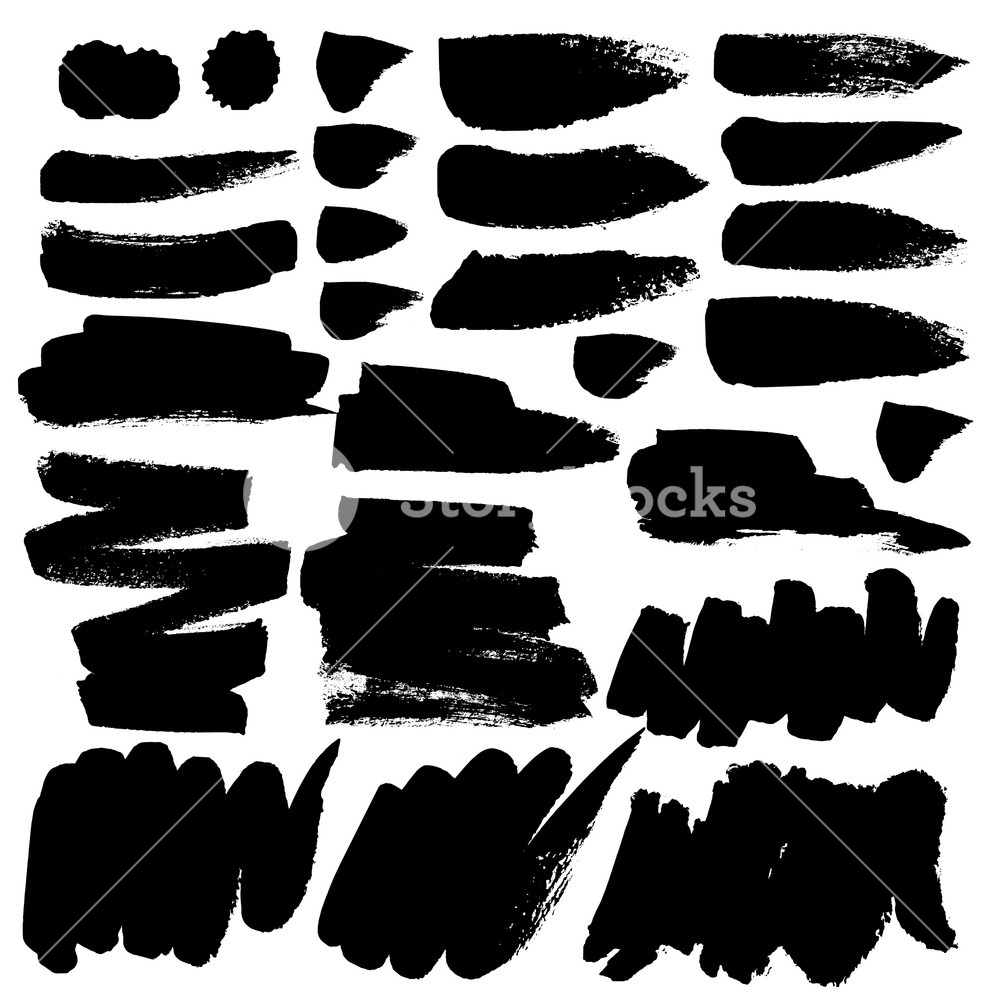 1000x1000 Set Of Brush Stroke, Black Ink Grunge Brush Strokes Vector