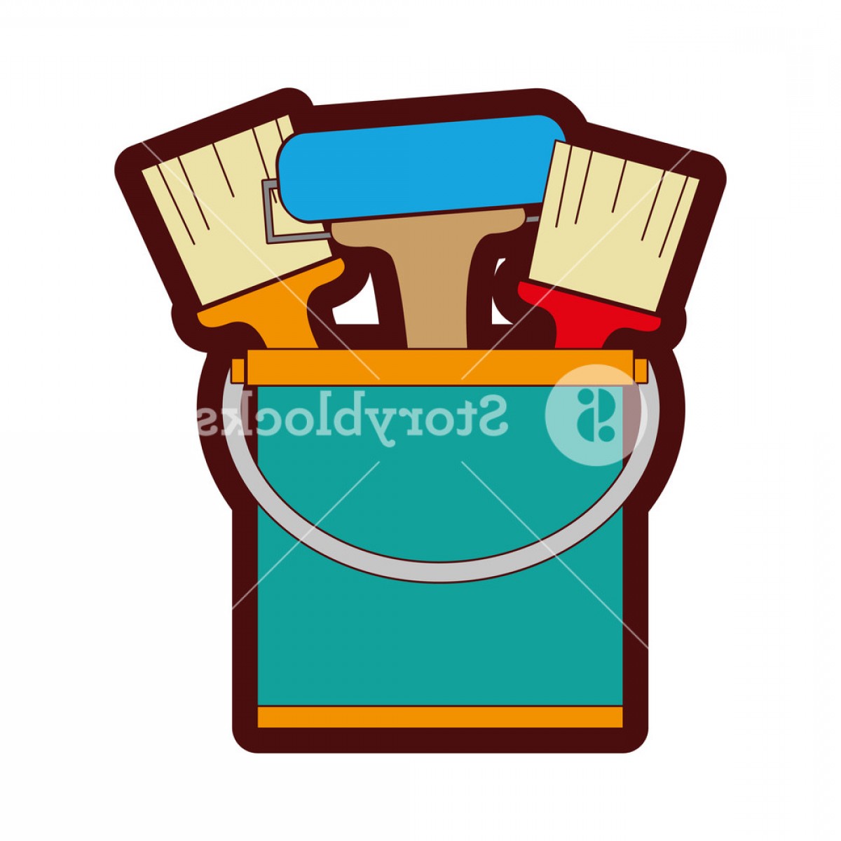 1200x1200 Line Color Paint Can With Painter Tools Inside Vector Illustration