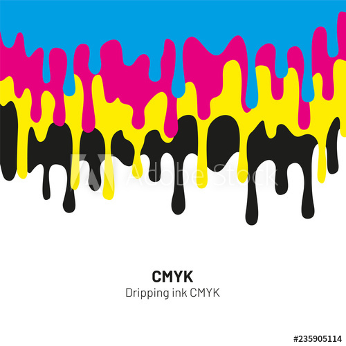 500x500 Dripping Ink Cmyk Stain Liquid Ink, Paint Drip Vector