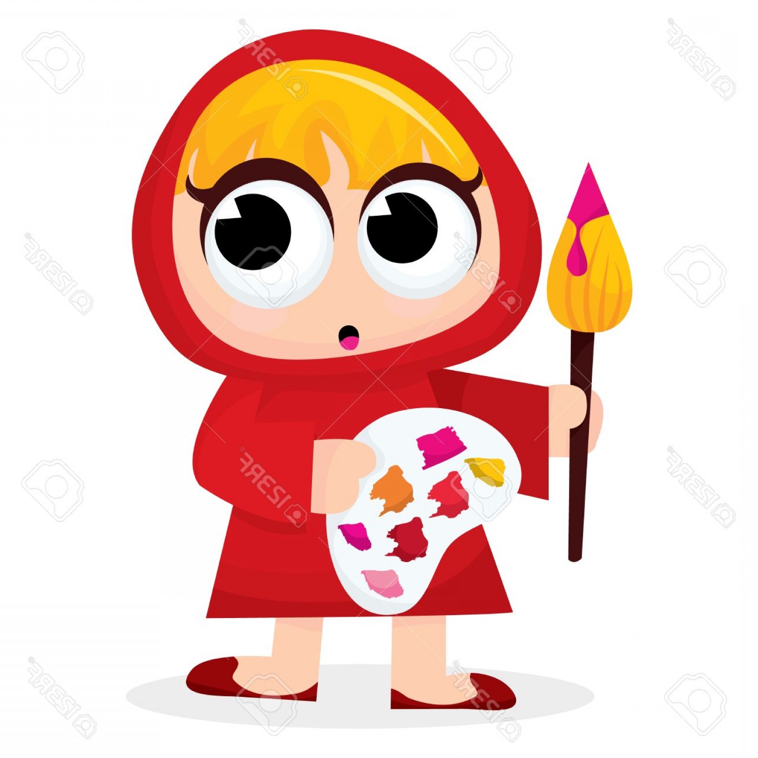 1560x1560 Photostock Vector A Cute Cartoon Artist Girl With Big Paint Brush