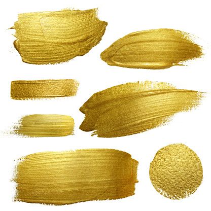 416x416 Gold Paint Smear Stroke Stain Set Vector Art Illustration