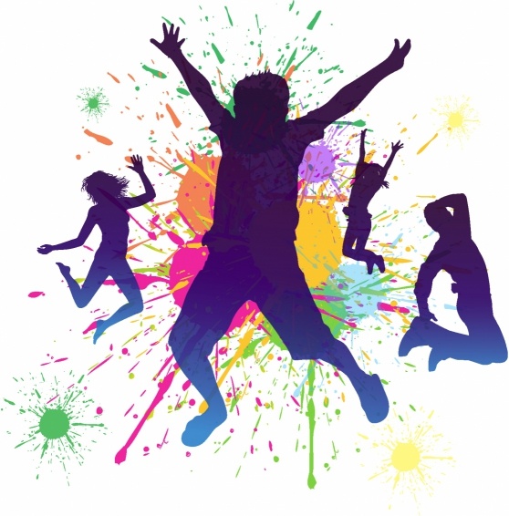 558x566 Boys Jumping Against A Paint Splatter Background Free Vector