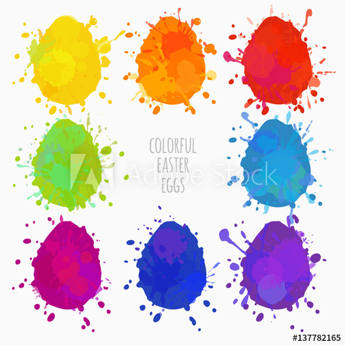 500x500 Set Of Colorful Easter Eggs With Paint Splatters Vector