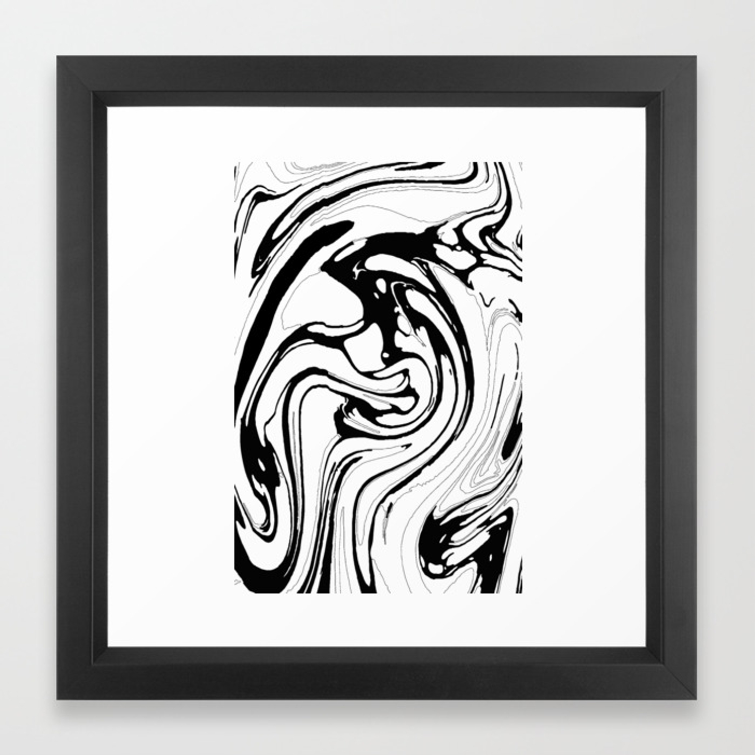 1500x1500 Black, White And Graphic Paint Swirl Pattern Effect Framed Art