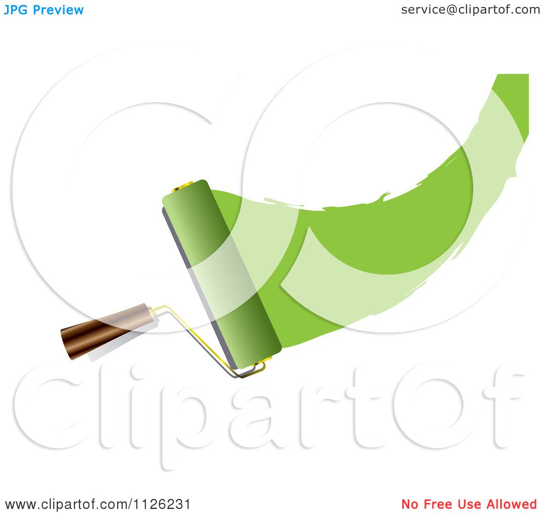 1080x1024 Clipart Of A Roller Paint Brush With A Swoosh Of Green