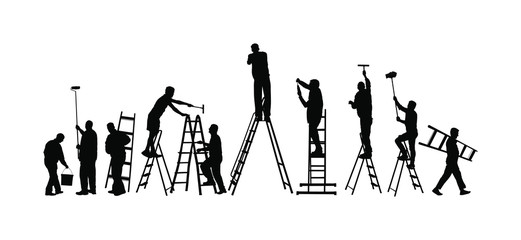 521x240 Painter Workers On Ladder Vector Silhouette Isolated On White Man