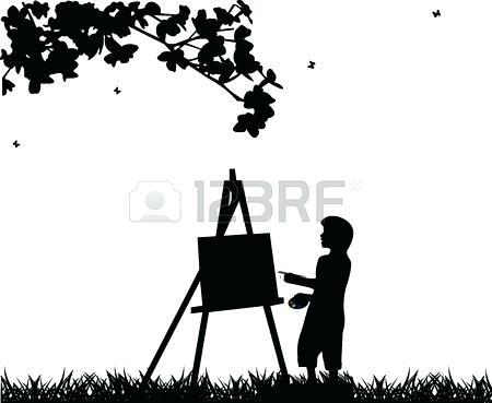 450x369 Painting Silhouette Artist Painter Boy In Park Stock Vector