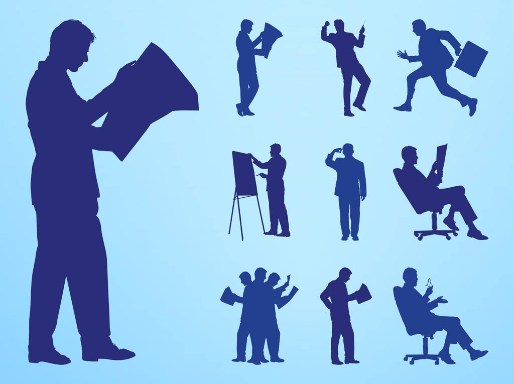 1024x765 Reading And Working People Silhouettes Vector Art Graphics