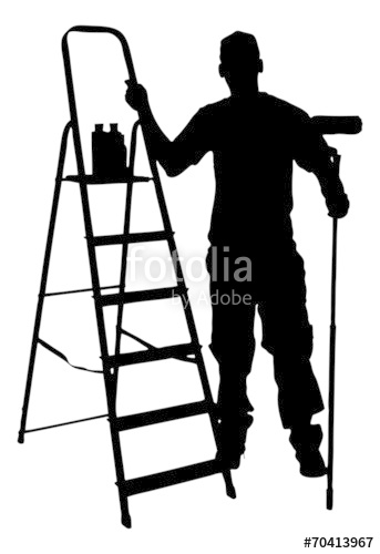 343x500 Silhouette Painter Standing With Ladder Stock Image And Royalty