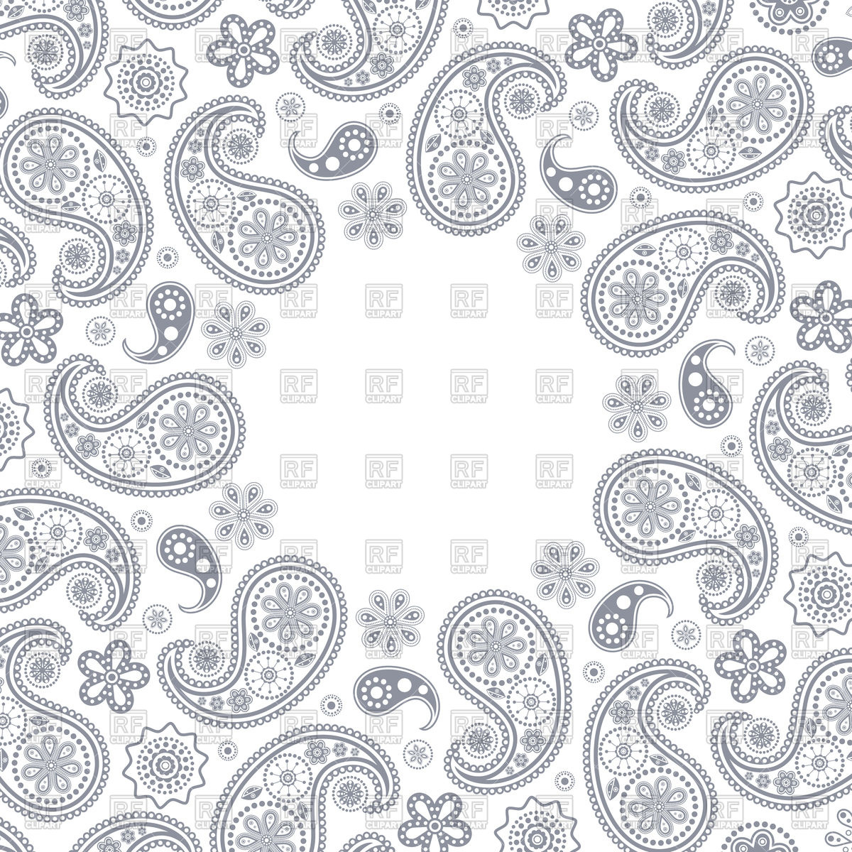 1200x1200 Invitation Card With Gray Paisley On White Background Vector Image
