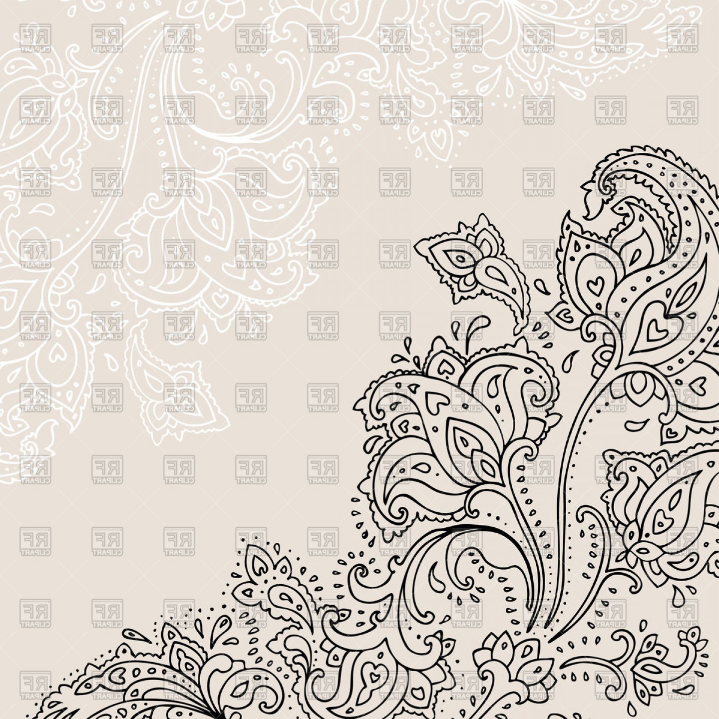 1440x1440 Paisley Background Hand Drawn Indian Ornament Vector Clipart