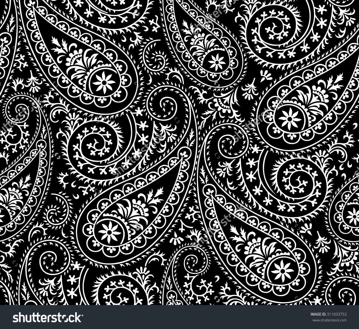 1500x1373 Seamless Paisley Background Elegant Hand Drawn Pattern Stock