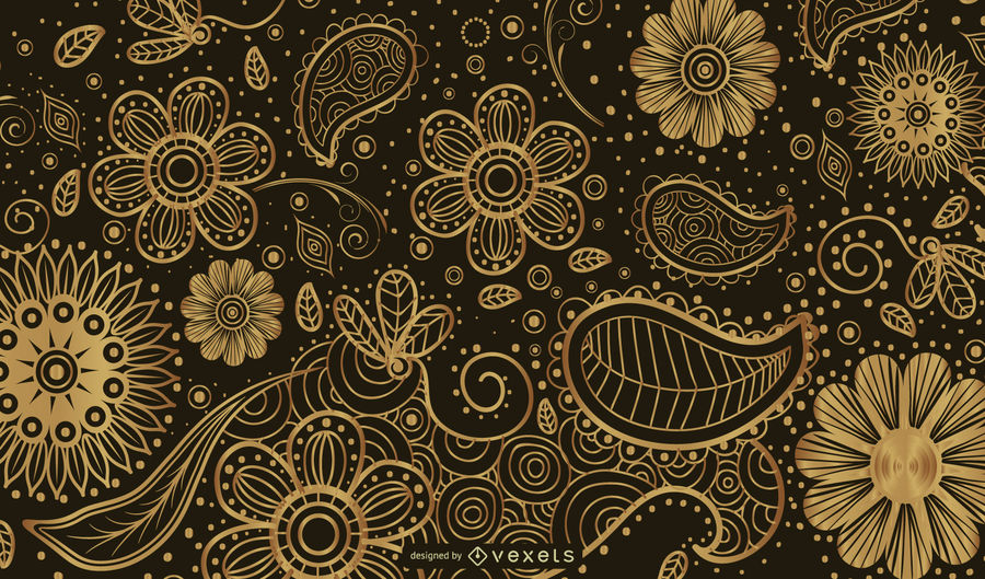 900x529 Golden Paisley Background