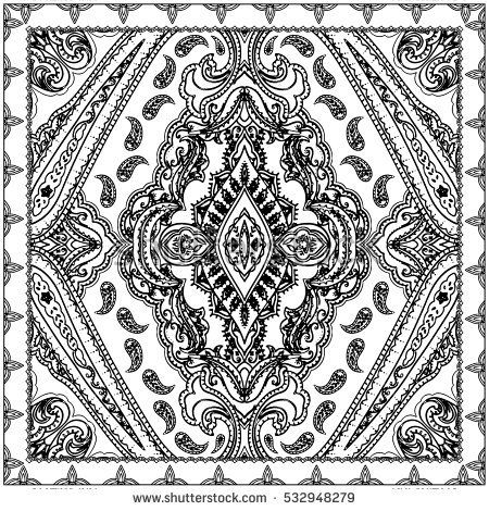 450x470 Ornamental Paisley Pattern Neckerchief Print Stylized Funky Tile
